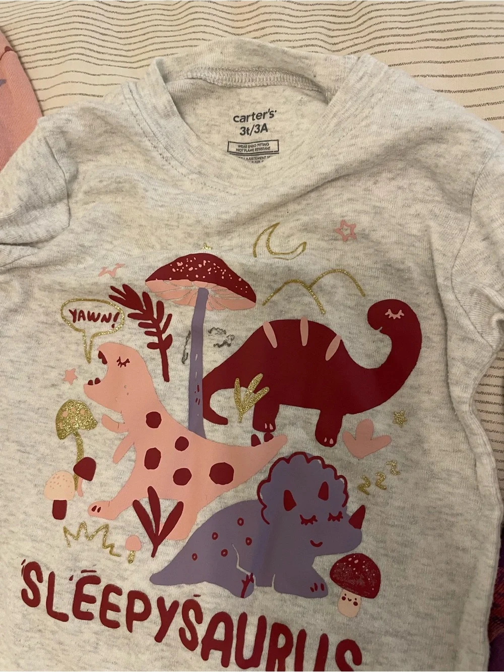 3T Carter’s Kids Dinosaur Pajama Set - Pink and Green